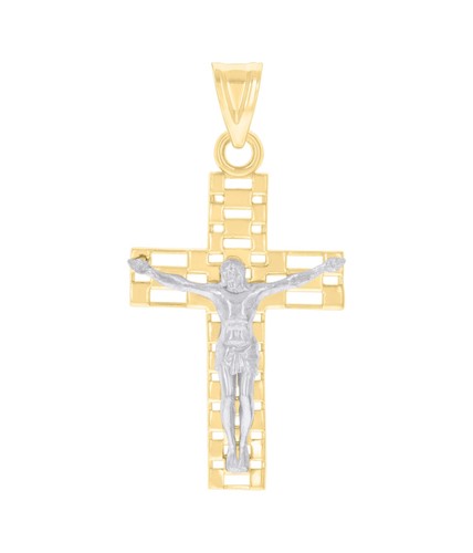14kt Two-tone Gold Mens Crucifix Cross Religious Charm Pendant - 第 1/1 張圖片