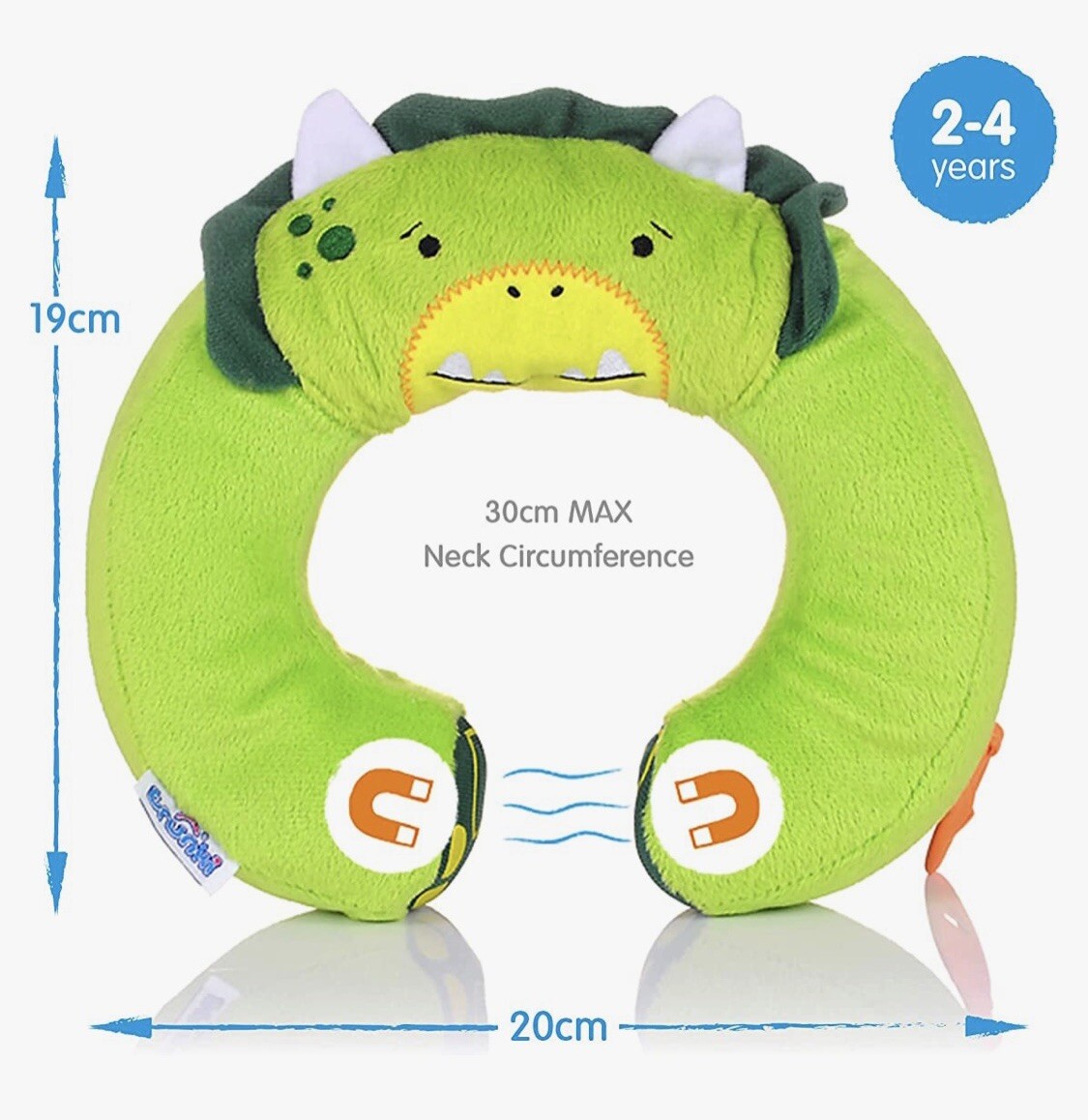 Trunki Kids Travel Neck Pillow Chin Support Yondi SMALL Dino Dudley