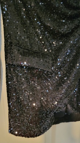 BADGLEY MISCHKA Size 0 Black Sequin V Neck Wrap Jacket Long Sleeves NWT $199 - Picture 9 of 10