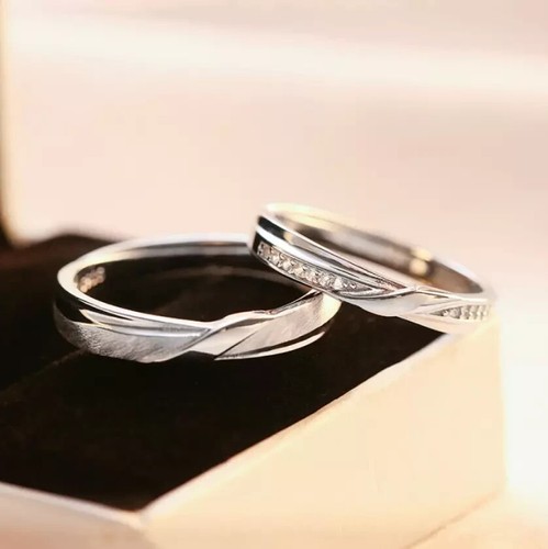 14K White Gold Plated Wedding Couple Band Ring Set 1.0Ct Round Simulated Diamond - Picture 3 of 9