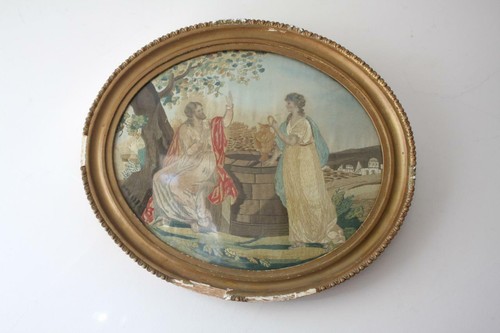 ANTIQUE 18th Century GEORGIAN SILK EMBROIDERY FRAMED RELIGIOUS SCENE - Picture 11 of 12