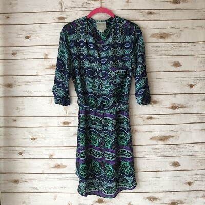 printed button down shirt dress anthropologie Maeve Printed Short-Sleeve Shirt Dress