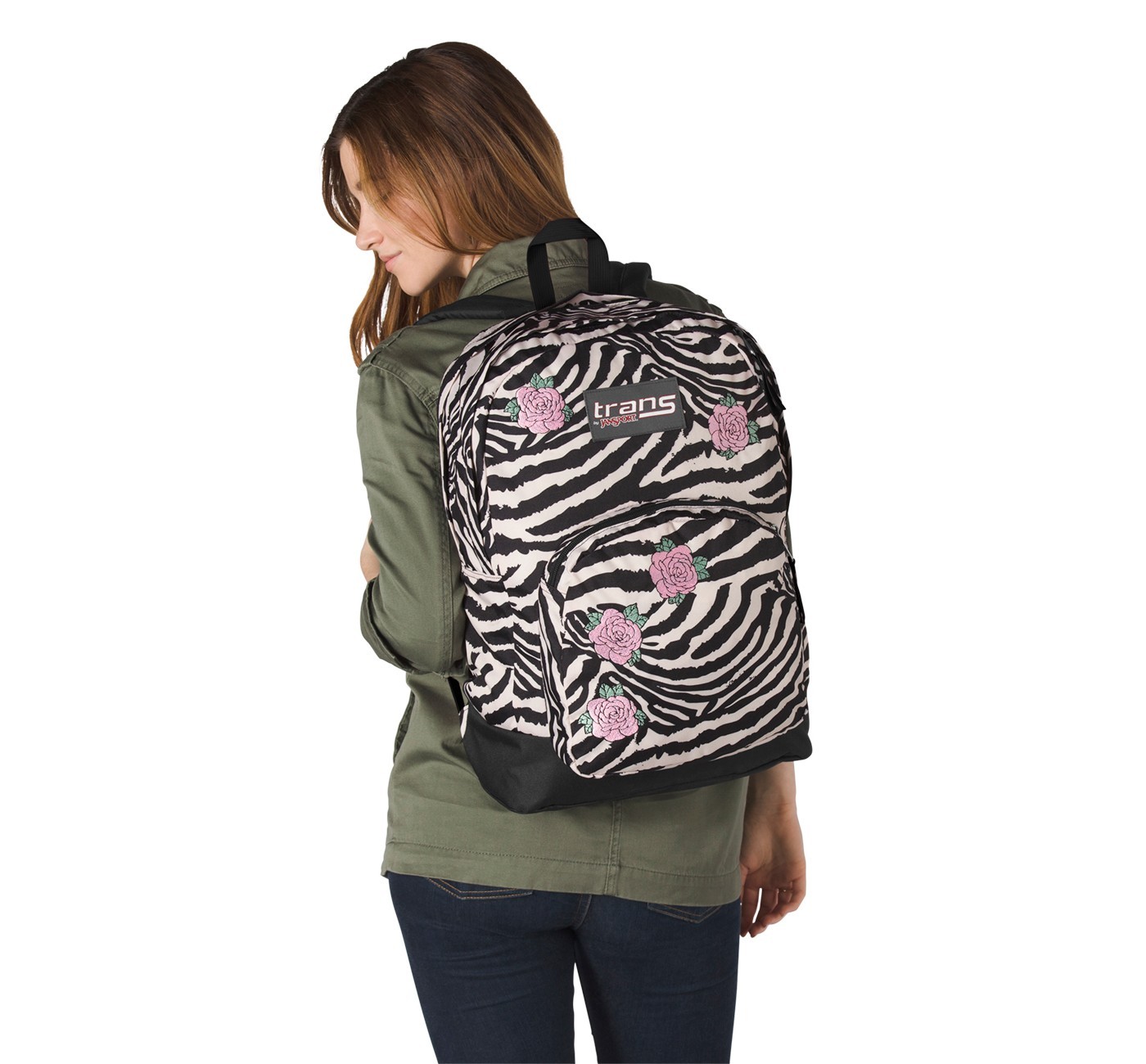 NEW Trans by JanSport 17.5" Overt Backpack Zebra Rose JS00T70S4Q4