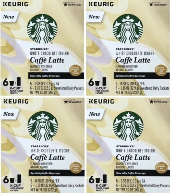Starbucks White Chocolate Mocha Caffe Latte K Cups   24 Ct - OLD BB 2O2O