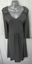 Together Ladies Size L Grey Soft Stretchy Lace Trim Top Midi Dress Pockets