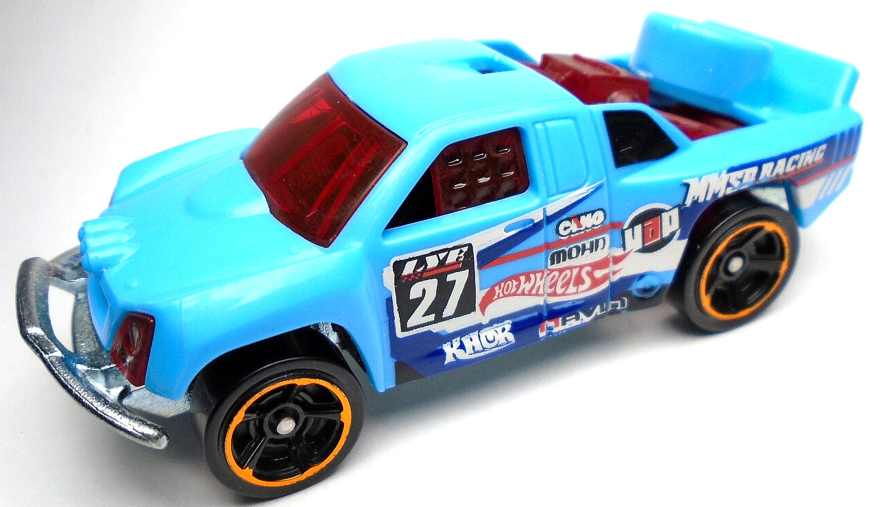 2014 HOT WHEELS OFF TRACK #27 BLUE 1:64 DIECAST 2 7/8" RACE CAR W/ RED & WHITE