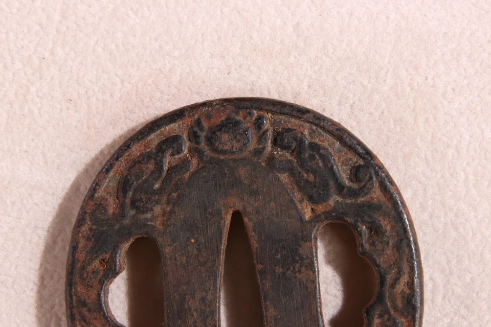 Старинный японский самурай меч охранник железа цуба катана волны узор период Эдо - Изображение 3 из 4