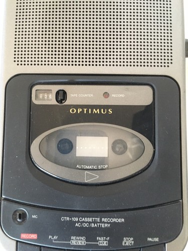 Optimus CTR-109 Portable AC DC Cassette Recorder Player Batteries - Picture 3 of 8