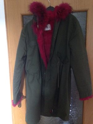 Flona Mantel Kaninchenfell Damen Parka Trenchcoat Jacke Pink Fell