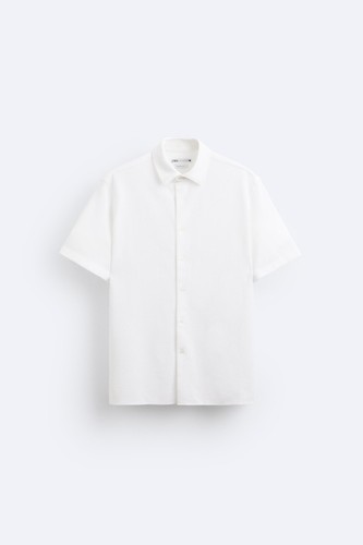 Neu Zara Check Textured Weave Shirt S 6462/500 Weiße kurzärmelige Freizeit-T-Hose - Bild 1 von 6