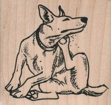 Dog Scratching 3 x 2 3/4" Rubber Stamp, Dog Stamp, Dog Lover Stamp