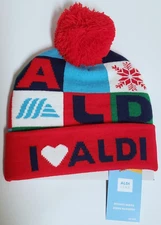 2024 Aldi Gear Beanie Hat - Red - I love Aldi Gingerbread Snowflake FREE SHIPPIN