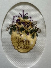 COMPLETED FINISHED CROSS STITCH CARD “HAPPY EASTER”