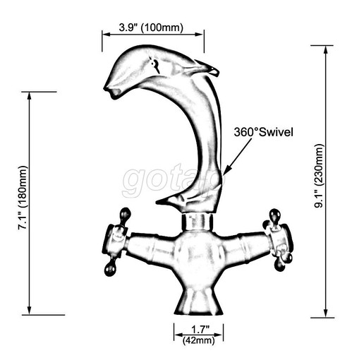Dolphin Red Copper Dual Cross Handle Bathroom Faucet Basin Vessel Sink Mixer Tap - Picture 3 of 8