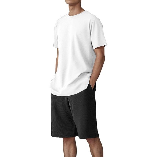 Mens Tracksuit 2-Piece Set Short Sleeve T Shirt Shorts Sweatsuit Outfit Set - Picture 3 of 15