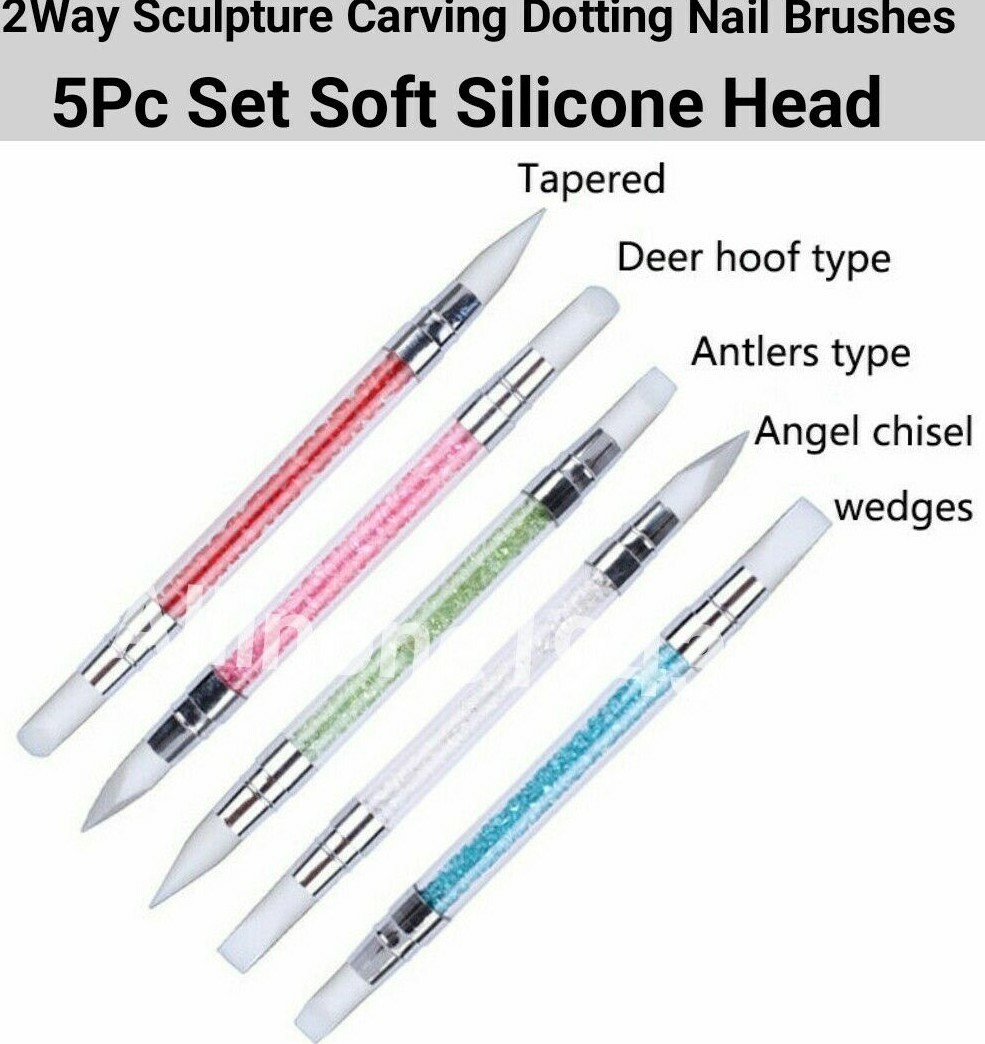 Cobee 5 1 PCS Pinceaux Nail Art Ongles, Pinceaux En Silicone Nail Art Nail Art Sculpture Stylo Avec Gel Brosse à Ongles Strass Vernis à Ongles Sculpture Stylos Silicone Tête Acrylique Poignée