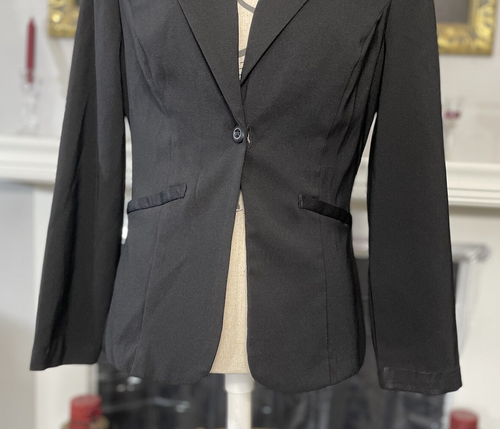 Breakin Loose Black Stretch Blazer Jacket Size Jr 11 / 12 Shoulder Pads - Picture 3 of 7