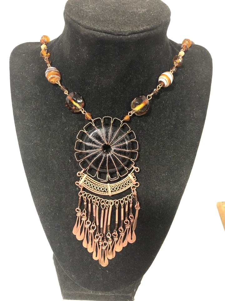 Collar Colgante Cristal Ámbar Cobre Foto 4 de 4