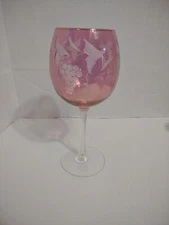 Royal Gallery Cranberry Pink Etched Frosted Grape Vine Large Wine Glass Romania