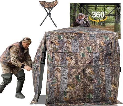 360-Degree See-Through Hunting Blind for 2-3 Hunters - Portable Camouflage Tent - Picture 3 of 8