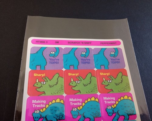 Vintage Stickers 3M Peppermint Scratch N Sniff Sticker Sheet Dinosaurs VTG 80s - Picture 4 of 5