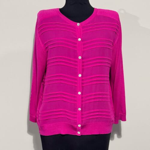 Talbots 100% Silk Cardigan Sweater sz 12 Pink Mixed Sheer/Knit Silk 3/4 Sleeves