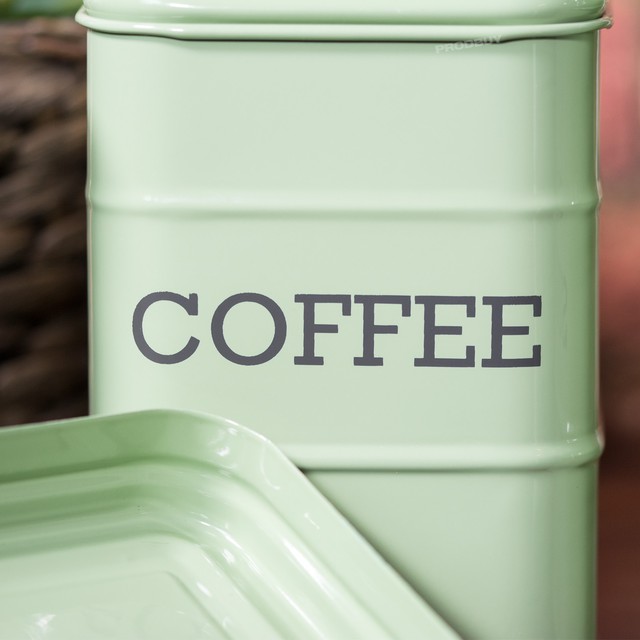 Vintage Sage Green Enamel Tea Coffee Sugar Storage Canisters Jars