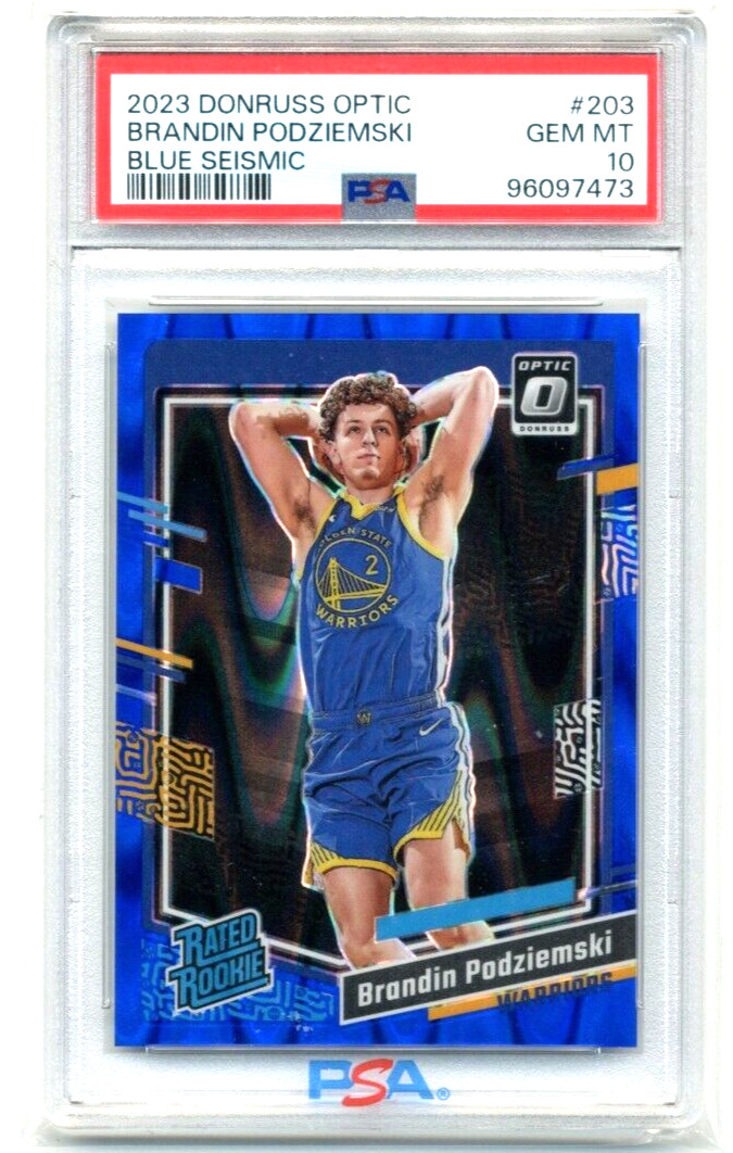 2023-24 Donruss Optic 203 Brandin Podziemski RC Blue Seismic /249 PSA 10 Pop 4