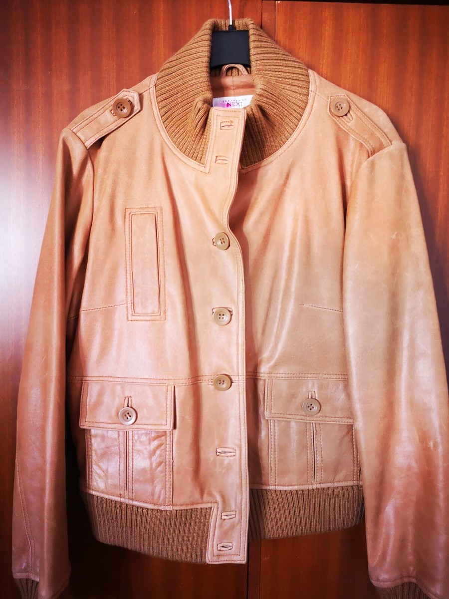 NEXT LADIES DISTRESSED TAN LEATHER JACKET