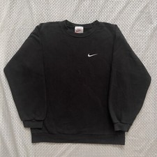 Vtg Nike White Tag Mini Swoosh Crewneck Sweatshirt USA Made Faded Black Youth L