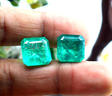 Radiant Cut 12 -14 Ct Natural Green Emerald Pair GGI Certified Emerald Gemstone