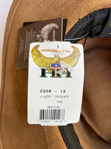 Sombrero de gamuza de cuero Henschel para hombre mediano excursionista trituradora bronceado aplastable Outback nuevo - Imagen 20 de 22