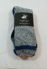 Mens 2 PK Blue Gray Beverly Hills Polo Club Fuzzy Slipper Socks Shoe size 6-12