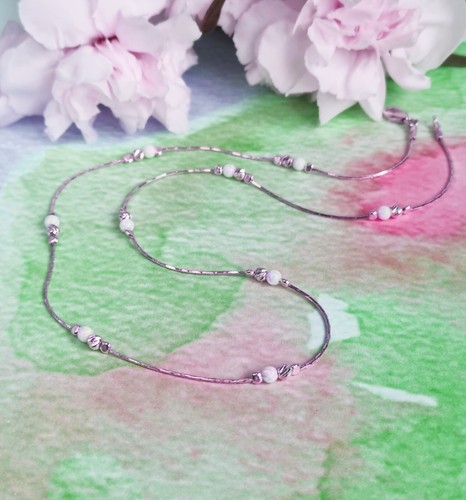 925 Sterling Silver chain white Opal Necklace dainty Made in UK - Picture 6 of 8