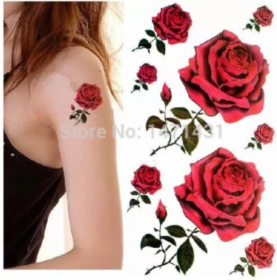 ALIWALICREATIONZ 1x Red Roses Arty Temporary Tattoo Ladies Night Out Uk Seller