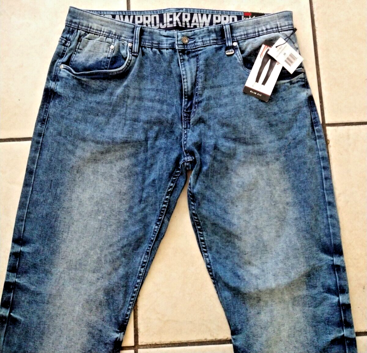 NEW PROJEK RAW Slim Fit Indigo Vintage Men's Stone Wash Blue Jeans