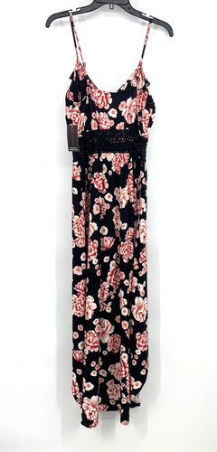 No Boundaries Maxi Romper Juniors Size Medium Black Floral Ruffle Walk Through - Picture 10 of 13