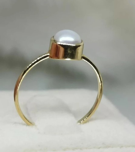 Fresh Water Pearl Stone 14k Yellow Gold Wedding Engagement Ring Gift For Her - Picture 6 of 8