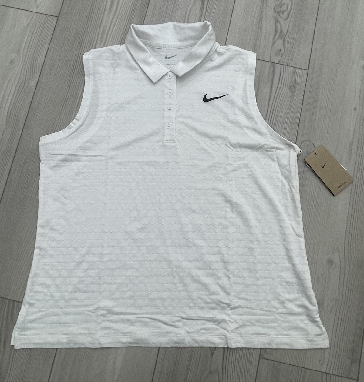 Nike Womens Dri-Fit Victory Sleeveless Striped Golf Polo FQ1824-100 Size XL 5790₽