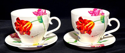 Valentino Rudy Italy Set of 2 Coffee Cups and Saucer Floral Design