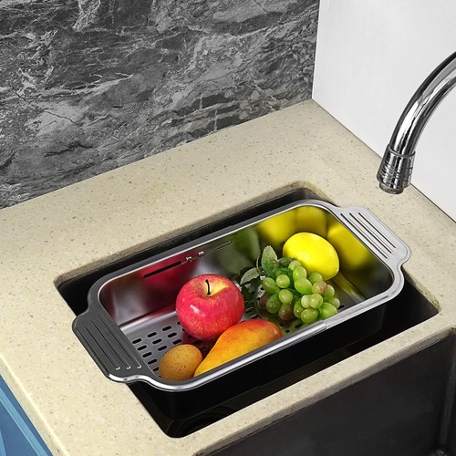 Expandable Dish Drying Rack Over The Sink, Stainless Steel Drainer Basket wit... - Picture 4 of 6