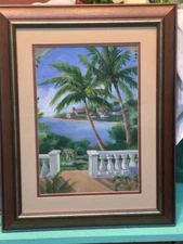 Acrylic Handpainted Veiw Overlooking A Beautiful Bay From A Veranda 