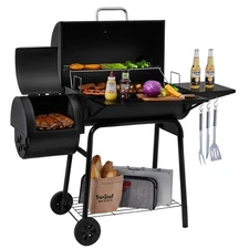 Royal Gourmet 28-Inch Charcoal Grill & Offset Smoker with Fixed Side Table