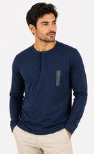 Alfani Men's Henley T-Shirt New S M L XL XXL Navy Blue Long Sleeve Stretch Solid
