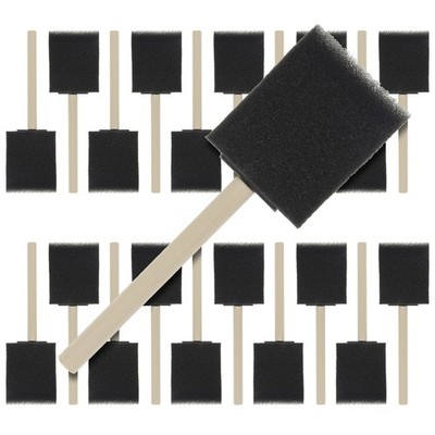 20 Pack - 2''  Foam Sponge Paint Brush Set Wood Handle Craft Touch Up Stain