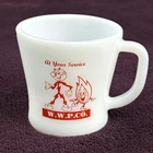 RARE! Vtg 1960s Reddy Kilowatt & Flame At Your Service Fire-King Advertising Mug