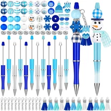 Vellibring 12 Set Christmas Beadable Pens Plastic Bead Pens Winter Snowman Bl...