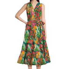 Gibson Latimer Women’s XL Tropical Wrap Dress Sleeveless Tiered Floral Midi