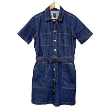 Gap Belted Denim Mini Shirtdress Sz 10 Medium Wash Short Sleeves Stretch Casual