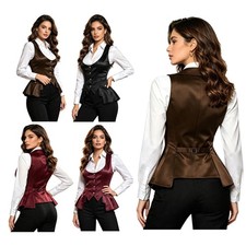 Women Waistcoat Sleeveless Ruffled Vest Medieval Victorian Costume Satin Rave